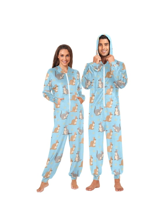 Cartoon Kangaroo Blue Unisex Adults Onesies Pajamas Jumpsuits S