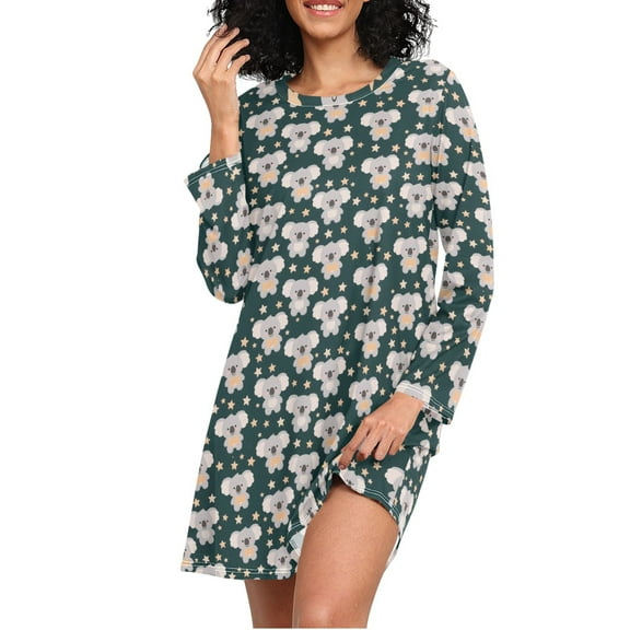 joogoo Cartoon Koala Stars Women's Long Sleeve Nightgown Sleepwear XXL