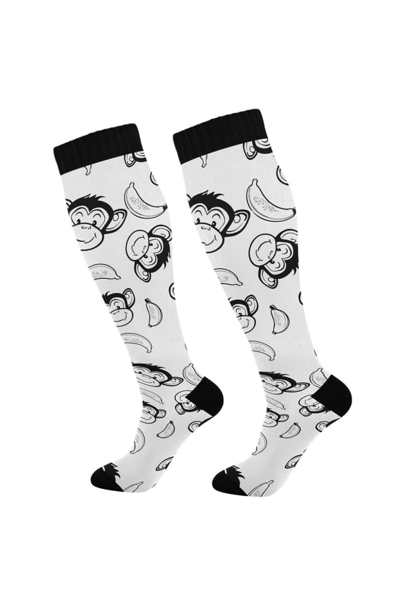Cartoon Monkey Banana-1 Socks Women Men Knee High Sock