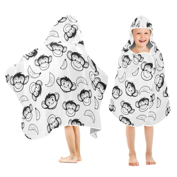 joogoo Cartoon Monkey Banana-1 Kids Hooded Beach Towel Baby Bath Towel 23.5"x50"