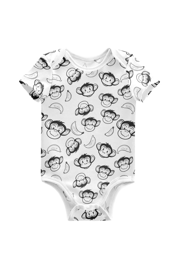 Cartoon Monkey Banana-1 Pattern Baby Bodysuits Short Sleeve Cotton Onesies Clothes 6Months