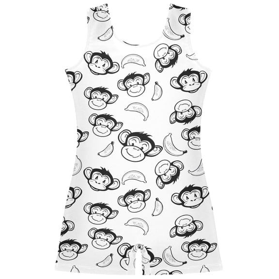 joogoo Cartoon Monkey Banana-1 Pattern Girls Leotards Gymnastics Tumbling Outfit Biketard Unitard 2-3Years
