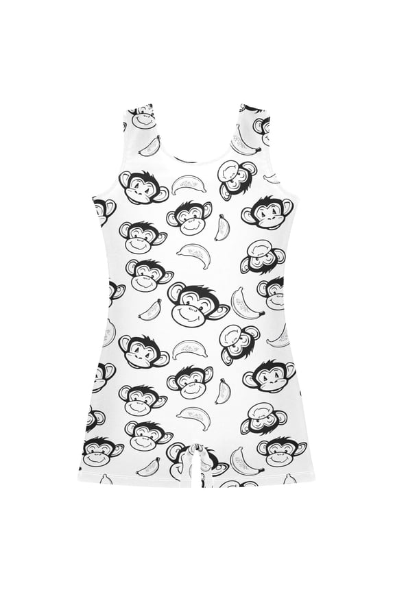 Cartoon Monkey Banana-1 Pattern Girls Leotards Gymnastics Tumbling Outfit Biketard Unitard 5-6Years