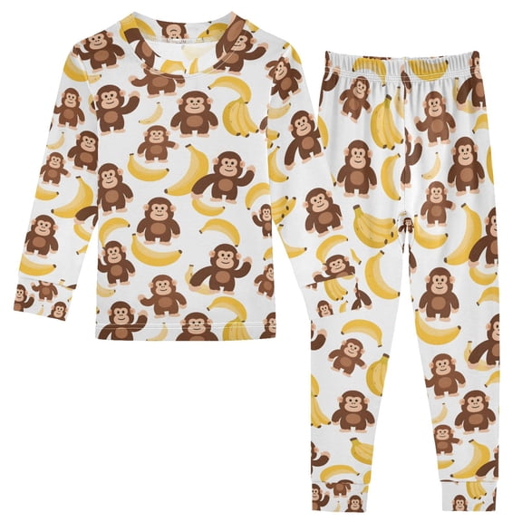 joogoo Cartoon Monkey Bananas Cute 2 Piece Long Sleeve Tee and Pants Cotton Pajama Set 8Y
