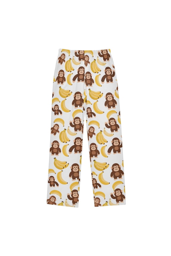Cartoon Monkey Bananas Cute Pajama Pants Pj Bottoms Sleepwear Lounge L