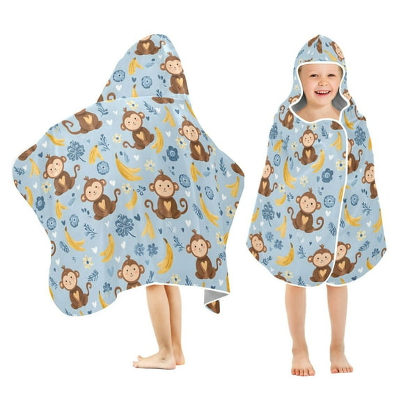 joogoo Cartoon Monkey Bananas Kids Hooded Beach Towel Baby Bath Towel 23.5"x50"