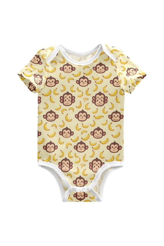 Cartoon Monkey Bananas Pattern Baby Bodysuits Short Sleeve Cotton Onesies Clothes 12Months