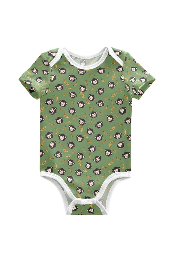 Cartoon Monkey Bananas Pattern Baby Bodysuits Short Sleeve Cotton Onesies Clothes 24Months