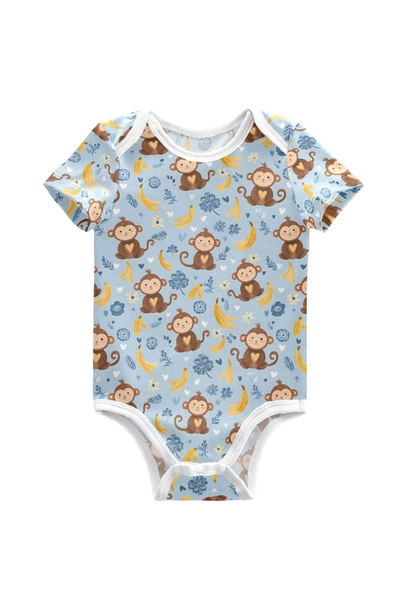 Cartoon Monkey Bananas Pattern Baby Bodysuits Short Sleeve Cotton Onesies Clothes 24Months