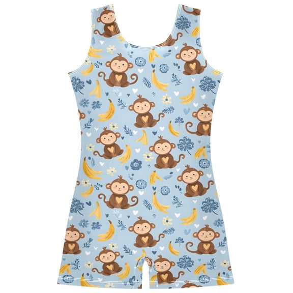 joogoo Cartoon Monkey Bananas Pattern Girls Leotards Gymnastics Tumbling Outfit Biketard Unitard 2-3Years