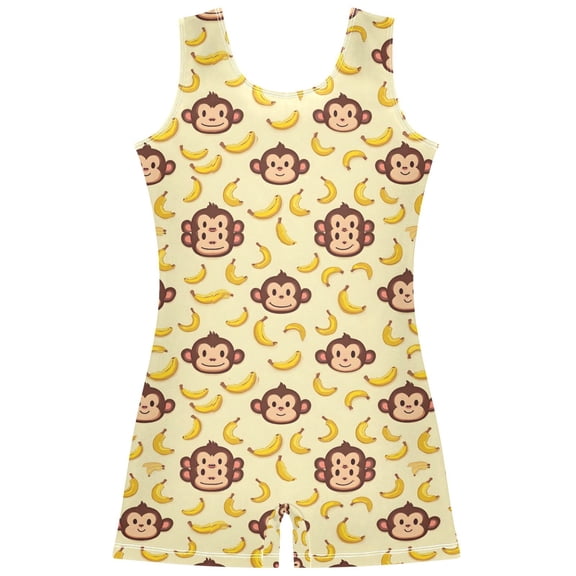 joogoo Cartoon Monkey Bananas Pattern Girls Leotards Gymnastics Tumbling Outfit Biketard Unitard 3-4Years