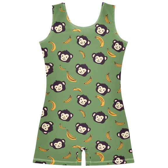 joogoo Cartoon Monkey Bananas Pattern Girls Leotards Gymnastics Tumbling Outfit Biketard Unitard 3-4Years