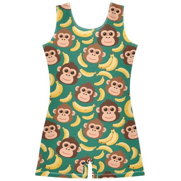 joogoo Cartoon Monkey Bananas Pattern Girls Leotards Gymnastics Tumbling Outfit Biketard Unitard 7-8Years