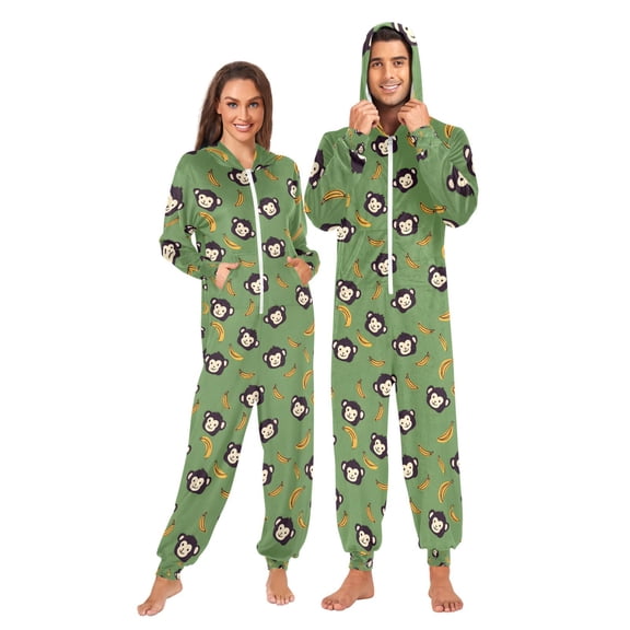 joogoo Cartoon Monkey Bananas Unisex Adults Onesies Pajamas Jumpsuits L
