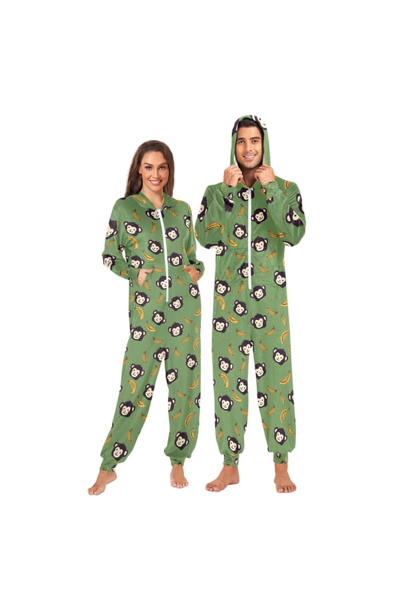 Cartoon Monkey Bananas Unisex Adults Onesies Pajamas Jumpsuits M