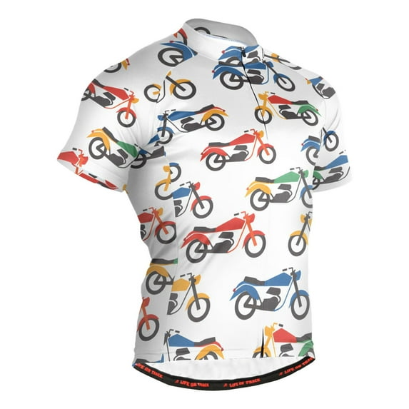 joogoo Cartoon Motorbikes Pattern Men's Cycling Jerseys Mountain Bike Short Sleeve Tops M