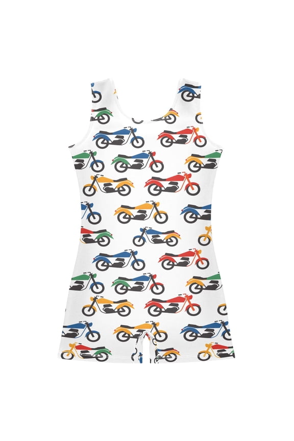 Cartoon Motorbikes Pattern Girls Leotards Gymnastics Tumbling Outfit Biketard Unitard 2-3Years