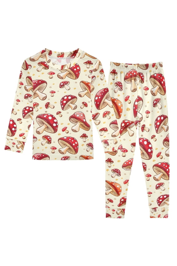 Cartoon Mushrooms 2 Piece Long Sleeve Tee and Pants Cotton Pajama Set 5Y