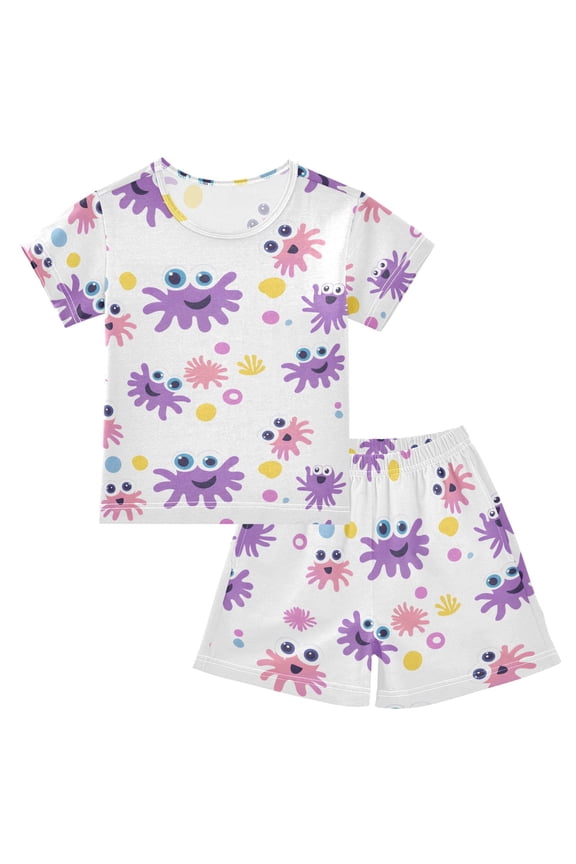 Cartoon Octopus Pattern Pajama Sets Short Sleeve Cotton 2-Piece Sleepwear 10Y