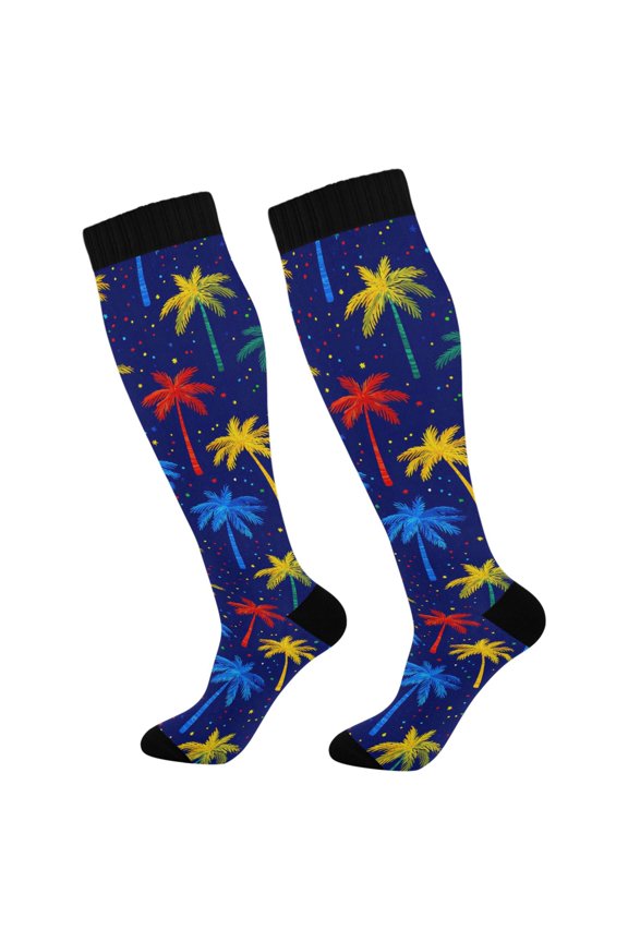 Cartoon Palm Trees Socks Women Men Knee High Sock