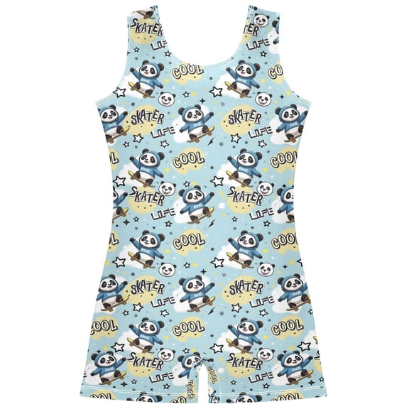 joogoo Cartoon Pandas Skating Pattern Girls Leotards Gymnastics Tumbling Outfit Biketard Unitard 3-4Years