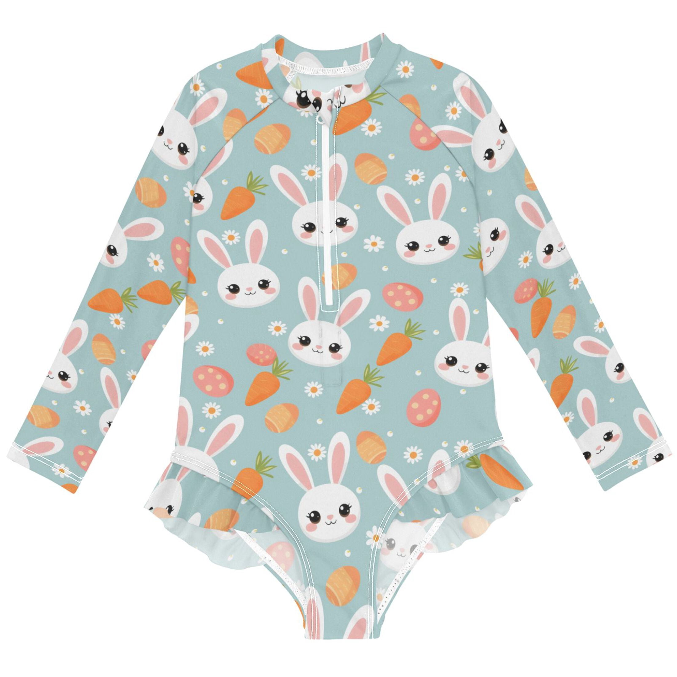 joogoo Cartoon Rabbits Pattern Girls One-Piece Swimsuits UPF 50+ Long ...