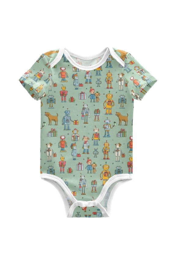 Cartoon Robots Pattern Baby Bodysuits Short Sleeve Cotton Onesies Clothes 24Months