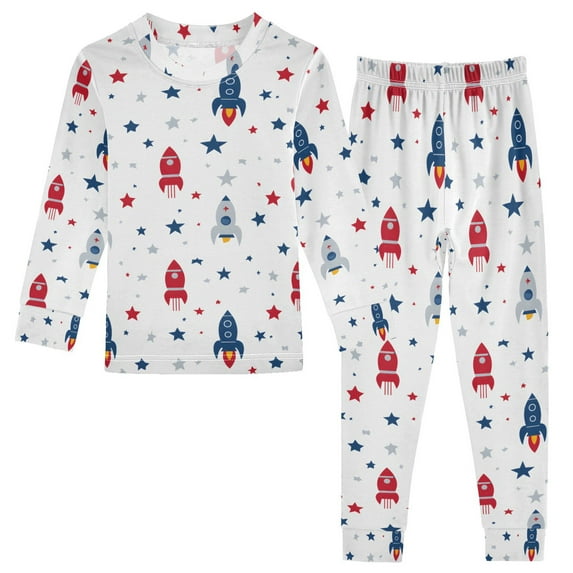 joogoo Cartoon Rockets Stars 2 Piece Long Sleeve Tee and Pants Cotton Pajama Set 6Y