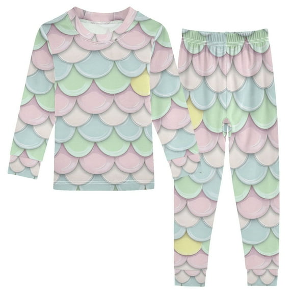joogoo Cartoon Scale Pattern 2 Piece Long Sleeve Tee and Pants Cotton Pajama Set 4T
