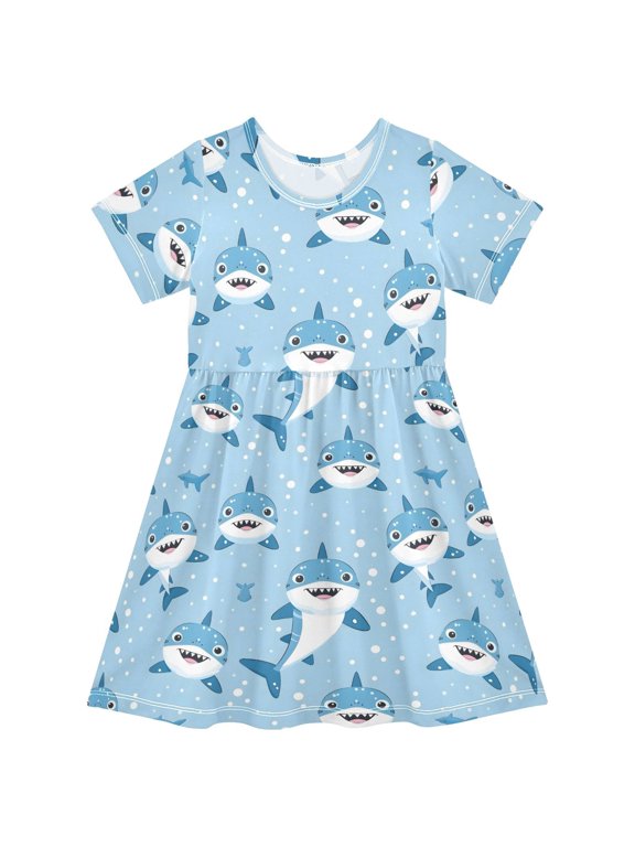 Cartoon Shark Girls' Short Sleeve Dress Kids Dresses 3T