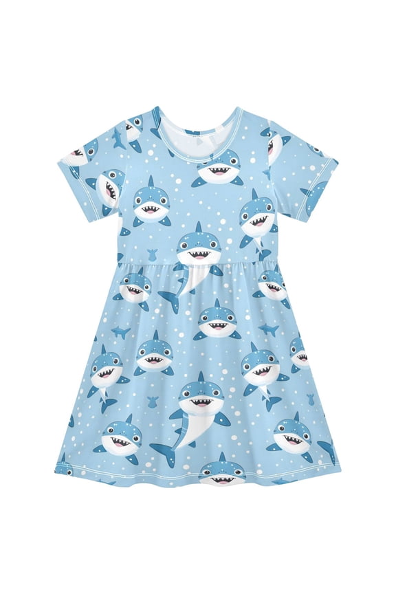 Cartoon Shark Girls' Short Sleeve Dress Kids Dresses 3T