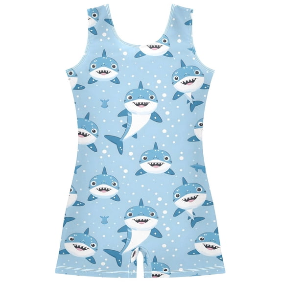 joogoo Cartoon Shark Pattern Girls Leotards Gymnastics Tumbling Outfit Biketard Unitard 2-3Years