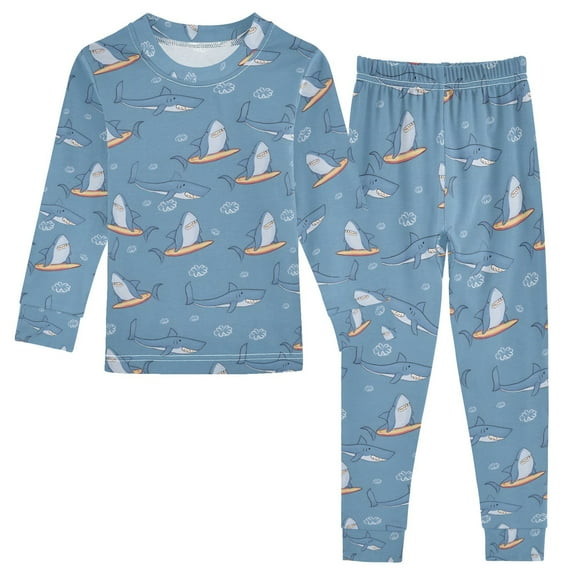joogoo Cartoon Sharks on Surfboard 2 Piece Long Sleeve Tee and Pants Cotton Pajama Set 8Y