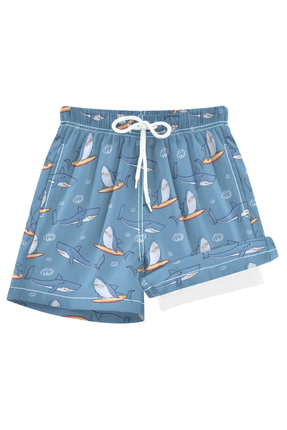 Cartoon Sharks on Surfboard Boys Swim Trunks Beach Swimsuit Shorts Boxer 8Y