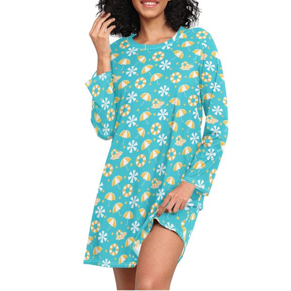 joogoo Cartoon Summer Umbrellas Women's Long Sleeve Nightgown Sleepwear XXL