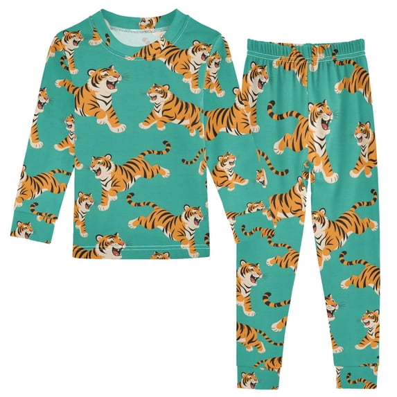 joogoo Cartoon Tigers Cute 2 Piece Long Sleeve Tee and Pants Cotton Pajama Set 8Y