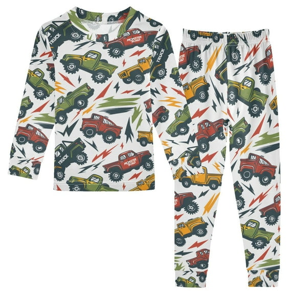 joogoo Cartoon Trucks Cool 2 Piece Long Sleeve Tee and Pants Cotton Pajama Set 3T