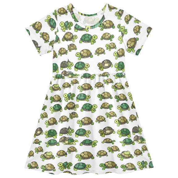 joogoo Cartoon Turtles Girls' Short Sleeve Dress Kids Dresses 5-6T