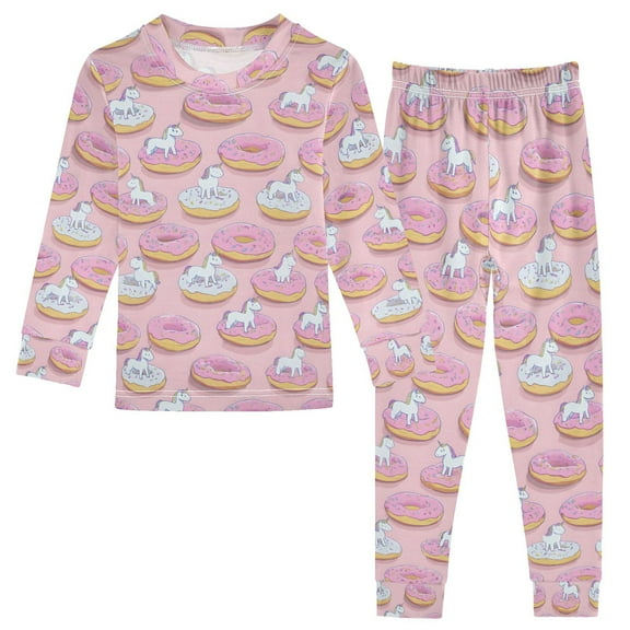 joogoo Cartoon Unicorn Donuts 2 Piece Long Sleeve Tee and Pants Cotton Pajama Set 5Y