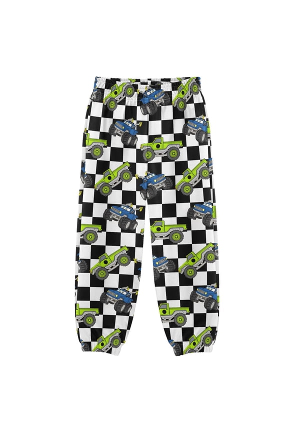 Cartoon Vehicle Car Checkered Boys' Sweatpants Jogger Pants 7-8Y