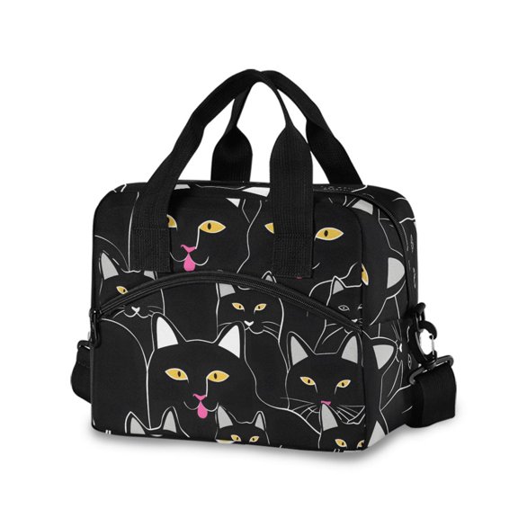 joogoo Cat Doodle Insulated Lunch Bags Reusable Cooler Box with Shoulder Strap