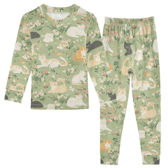 joogoo Cat Flowers Pajamas Set Long Sleeve Soft Cotton Sleepwear 2 Piece 18M