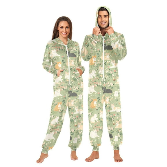 joogoo Cat Flowers Unisex Adults Onesies Pajamas Jumpsuits L