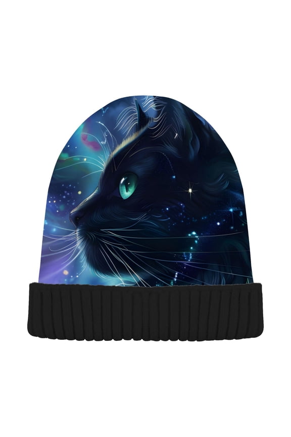 Cat Magic Starry Beanie Hats Men Women Cuffed Skull Cap Winter Warm Knit Thick Beanies
