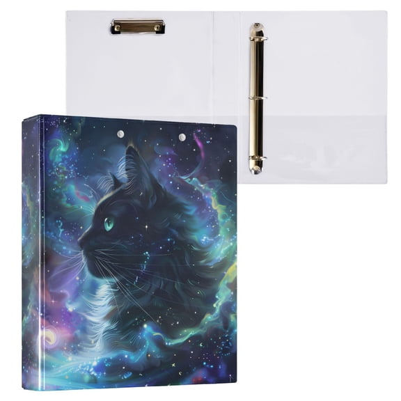 joogoo Cat Magic Starry Hardcover 3 Ring Binder 1.5" Round Rings Interior Pockets Binders Organizer 1 Pack