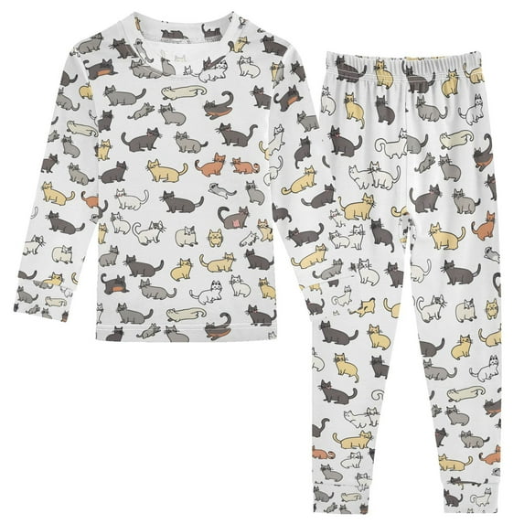 joogoo Cat Pattern 2 Piece Long Sleeve Tee and Pants Cotton Pajama Set 3T