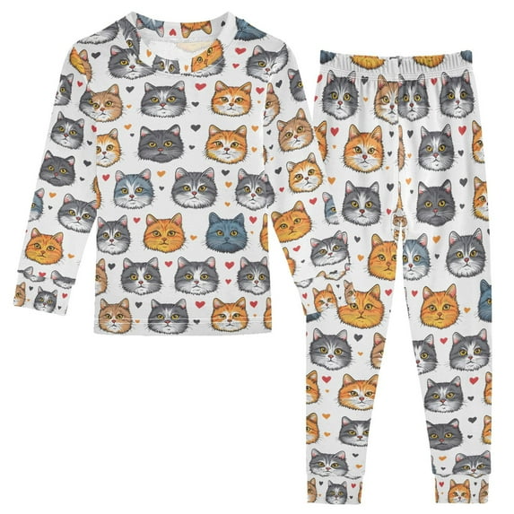 joogoo Cats Hearts Pajamas Set Long Sleeve Soft Cotton Sleepwear 2 Piece 24M