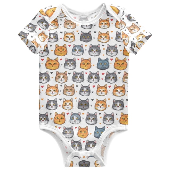 joogoo Cats Hearts Pattern Baby Bodysuits Short Sleeve Cotton Onesies Clothes 6Months