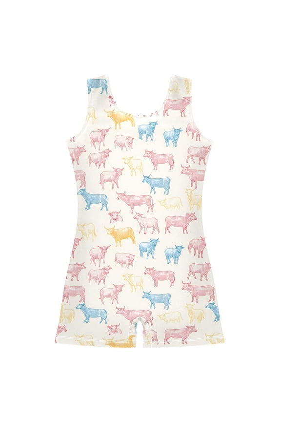 Cattles Pattern Girls Leotards Gymnastics Tumbling Outfit Biketard Unitard 2-3Years