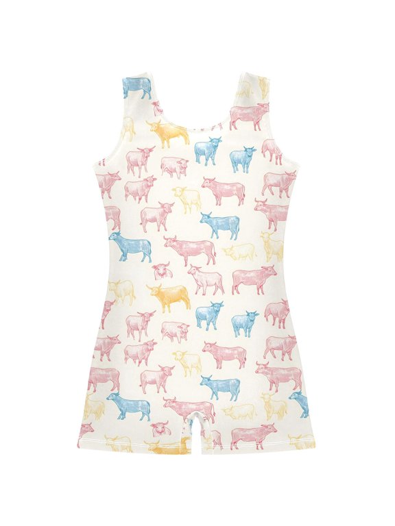 Cattles Pattern Girls Leotards Gymnastics Tumbling Outfit Biketard Unitard 5-6Years